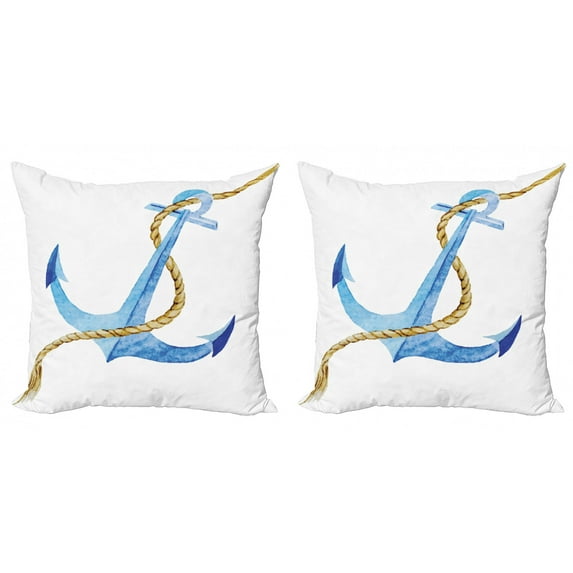 Ambesonne Anchor Throw Pillow Cover 2 Pack, Watercolor Beach Things, 18", Pale Blue Pale Coffee