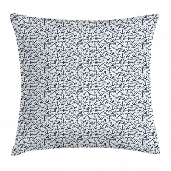 Anchor Throw Pillow Cushion Cover, Ships Anchors Randomly Scattered Over White Background Retro Style Maritime, Decorative Square Accent Pillow Case, 18 X 18 Inches, Dark Blue White, by Ambesonne