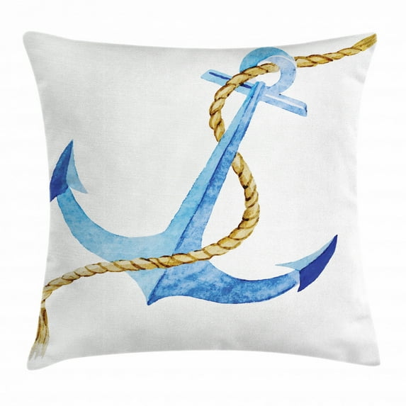 Anchor Throw Pillow Cushion Cover, Watercolor Beach Things Artistic Coastal Design Ocean Adventure Journey, Decorative Square Accent Pillow Case, 18 X 18 Inches, Pale Blue Pale Coffee, by Ambesonne