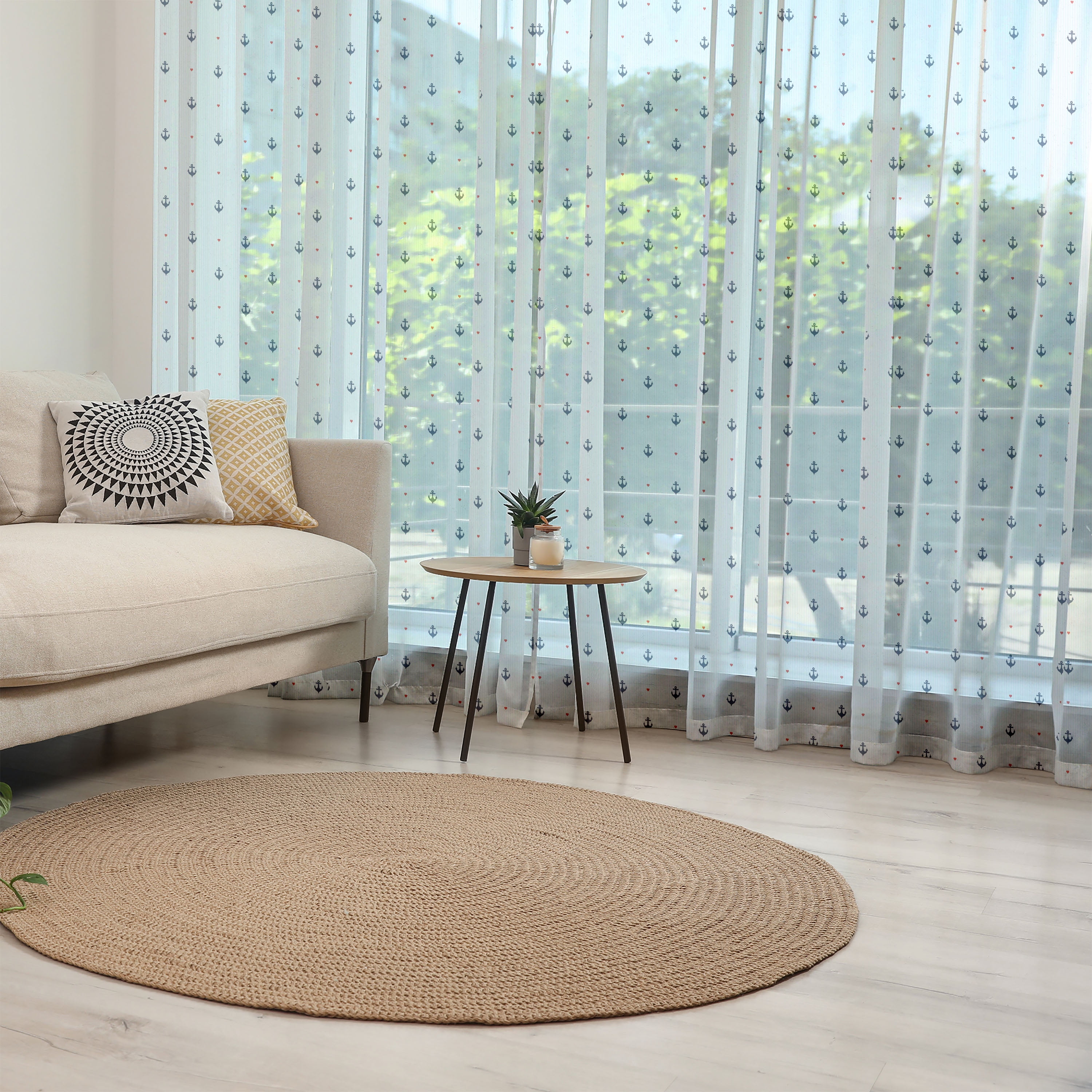 Anchor Tulle Curtains with Rod Pocket, Romantic Nautical Composition