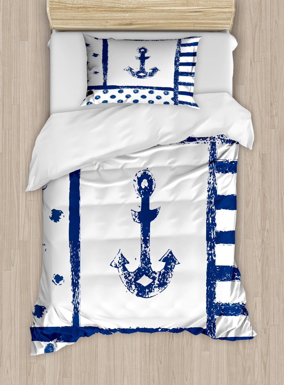 Twin Blue and White Anchor Duvet Cover Set