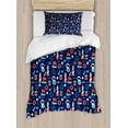thumbnail image 1 of Anchor Twin Size Duvet Cover Set, Nautical Arrangement with Ship Captain Boats Helm and Compass, Decorative 2 Piece Bedding Set with 1 Pillow Sham, Dark Blue Vermilion Pale Blue, by Ambesonne, 1 of 3