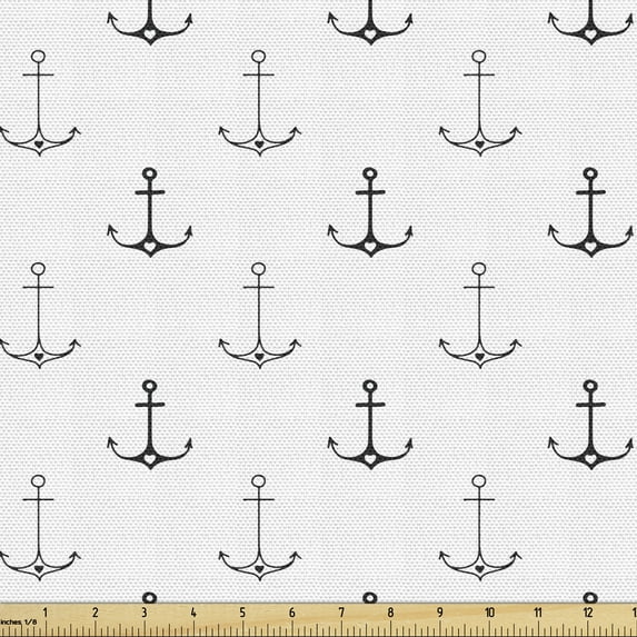 Ambesonne Anchor Fabric by the Yard Upholstery, Hipster Little Hearts, 5 Yards, Black White