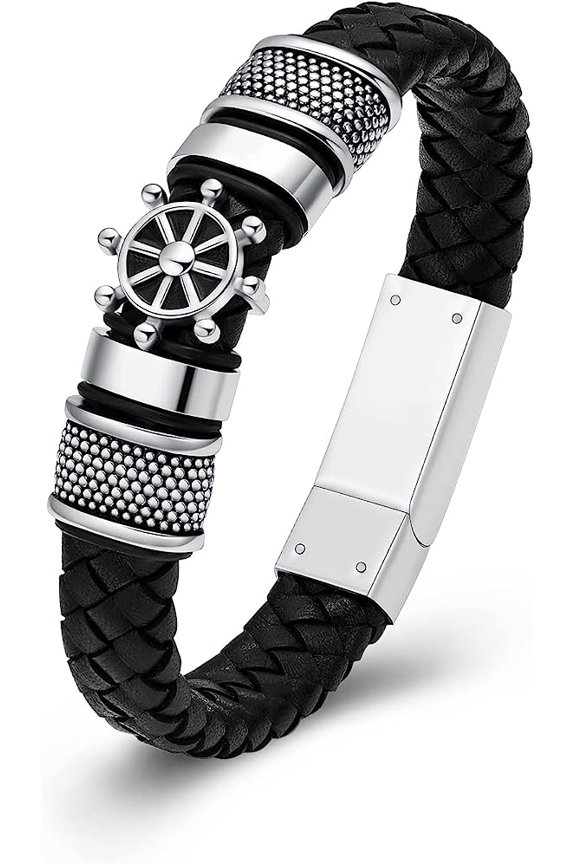 Anchor Urn Bracelet Rudder Cremation Urn Bracelet for Ashes Compass Ship Wheel Cremation Keepsake Braided Leather Compass Urn Bangle