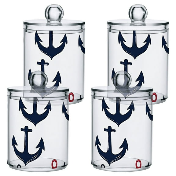 Anchor Variety Design Bathroom Canisters Set of 4 Translucent Plastic Storage for Cotton Pads and Floss