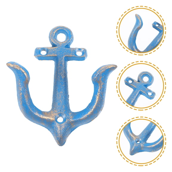 COMPUKAS Vintage Iron Anchor Shape Wall Decoration Blue Mediterranean Nautical Home 4.43.71.8in