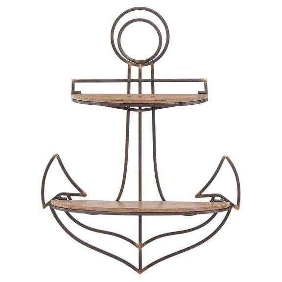 Anchor Wall Shelf - 2-Tier Maritime Storage, Metal Frame, No Assembly Required