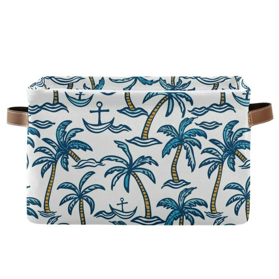 Anchor Wave Tree Storage Bins with Handle Fabric Organizer Basket Foldable Box 1 Pack 14.2x10.2x8.3