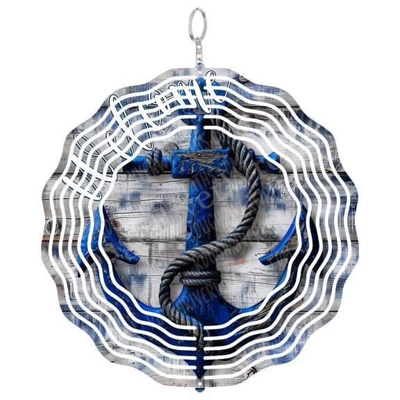 Anchor Wind Spinner Metal Outdoor Decor Nautical Coastal Distressed Blue