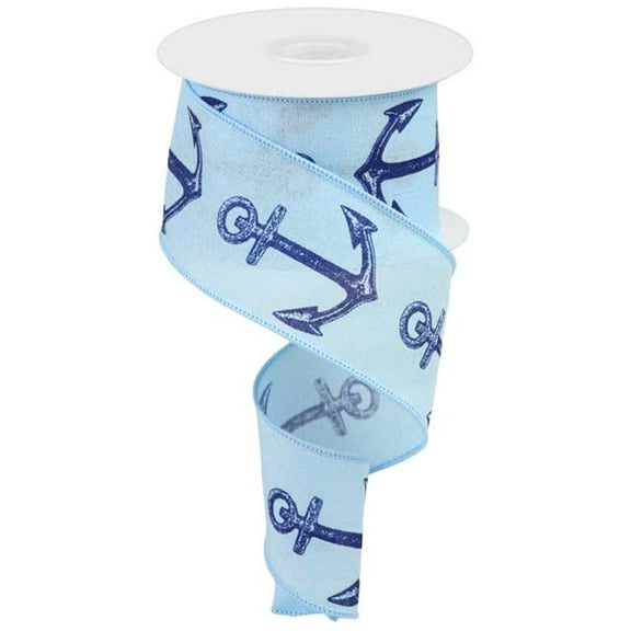 Anchor Wired Edge Nautical Ribbon, Light Blue Navy 10" x 10 Yds (30 Ft)