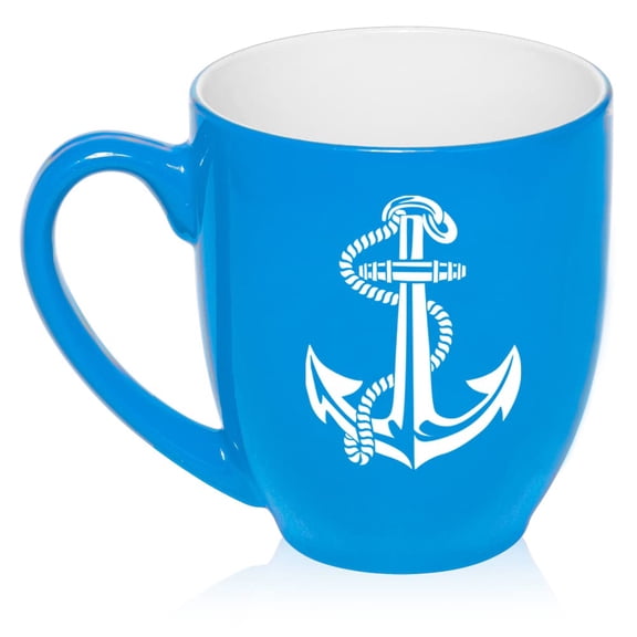 Anchor With Rope Ceramic Coffee Mug Tea Cup Gift for Her, Him, Friend, Coworker, Wife, Husband (16oz Light Blue)