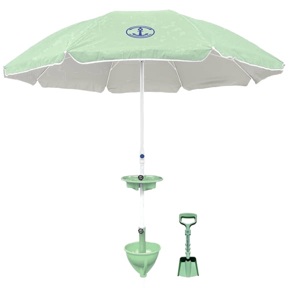 Classic 7ft Beach Umbrella & AnchorONE Sand Anchor Kit, Seafoam Green, UPF50+