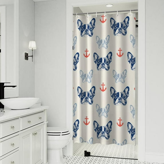 Anchor and Bulldog Dog Shower Curtain 36"x72" ,Bathroom Decorative Shower Curtains Set with 12 Hooks,Modern Waterproof Washable Shower Curtain
