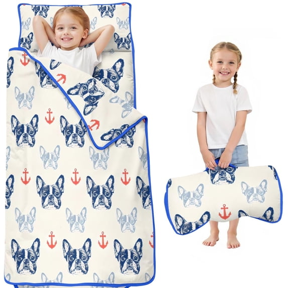Anchor and Bulldog Dog Toddler Nap Mats for Kids Preschool,Sleeping Mat Bag or Kids,Toddler Sleeping Bag,Toddler Nap Mat or Daycare