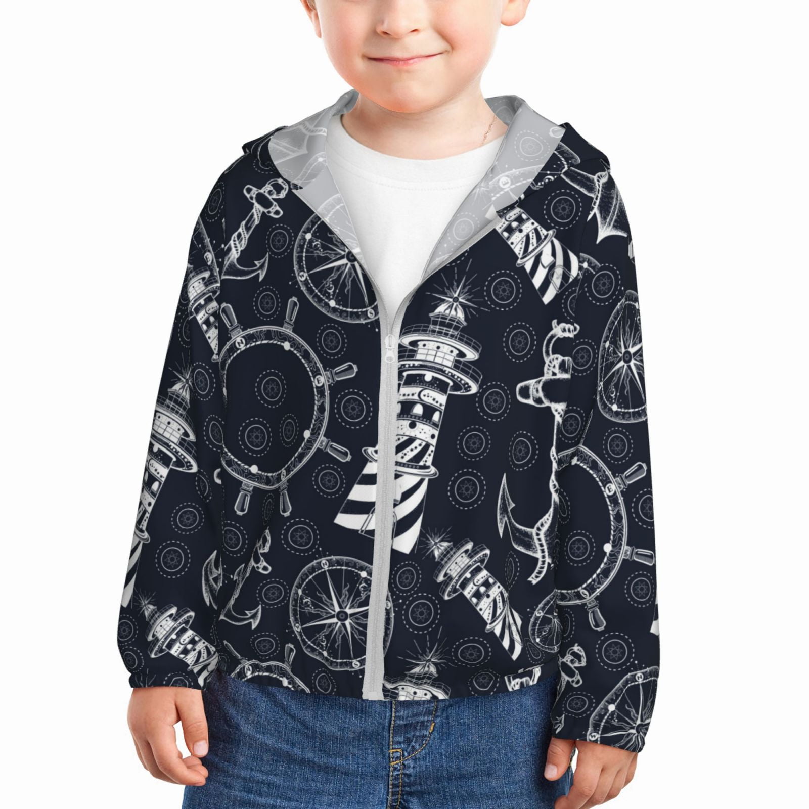 Anchor and Lighthouse Sun Protection Clothing Zip Up Hoodie Lightweight