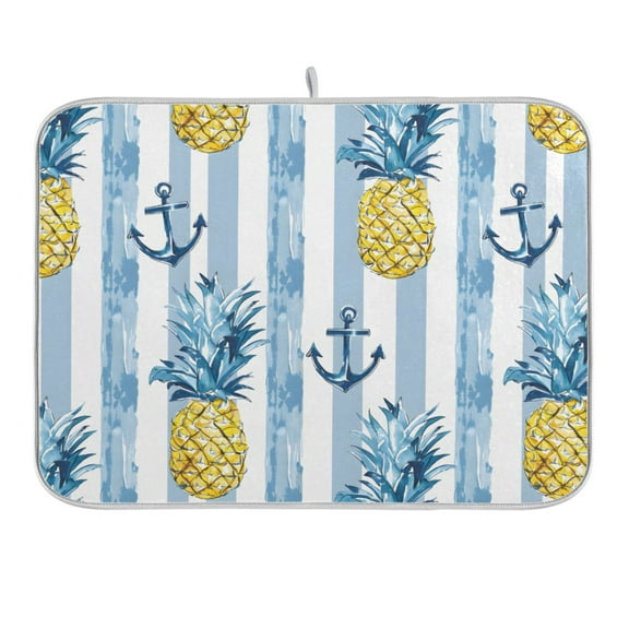 Anchor and Pineapple Dish Drying Mat 16x18 Absorbent Microfiber Draining Rack Pad for Kitchen Counter Sink