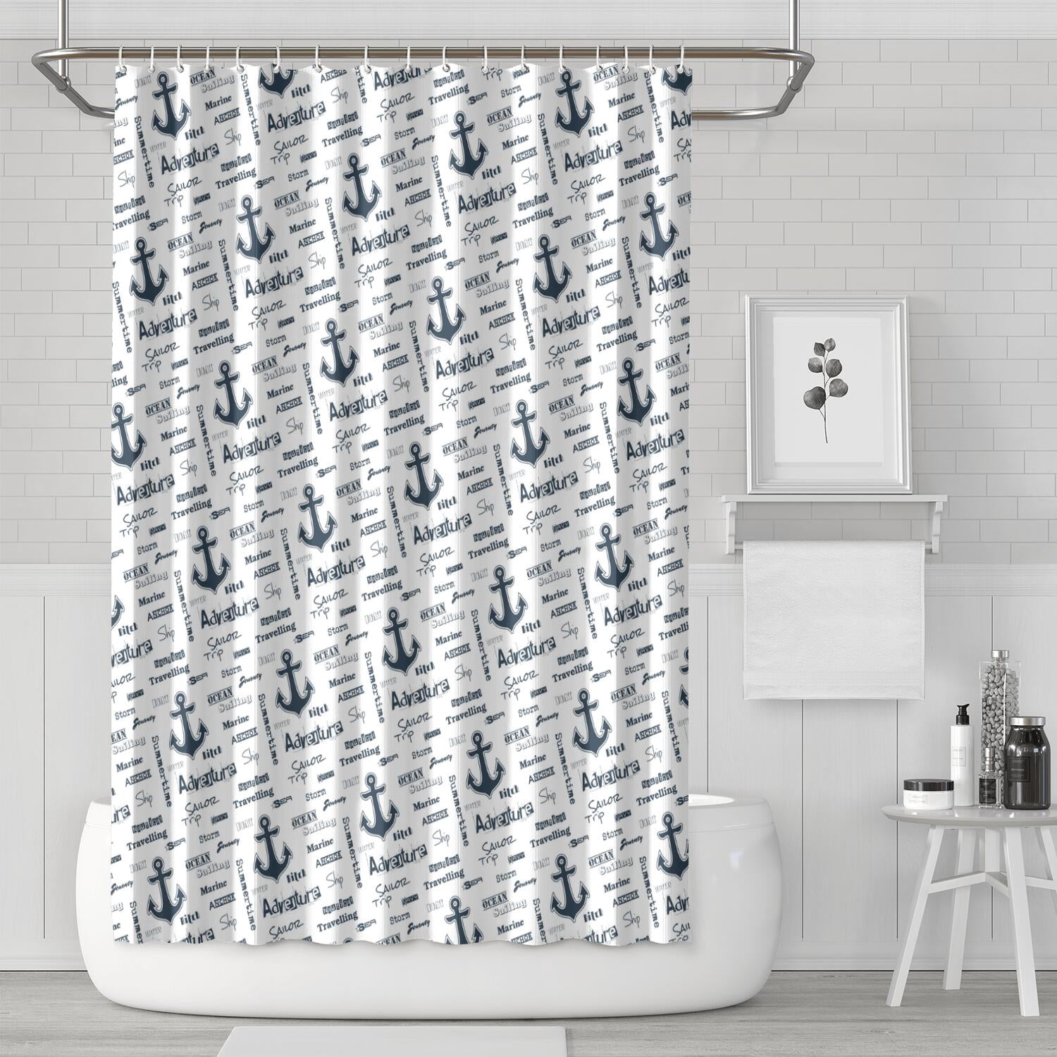 Anchor and Sailboat Marine Shower Curtain 72x72 Inch Waterproof ...