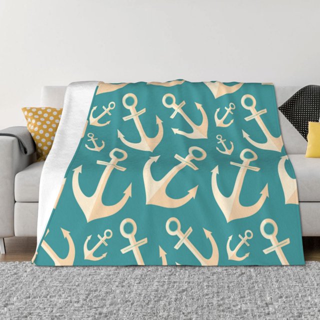 Anchor blue print aesthetic Throw Blanket for Couch, Soft Fuzzy Comfy