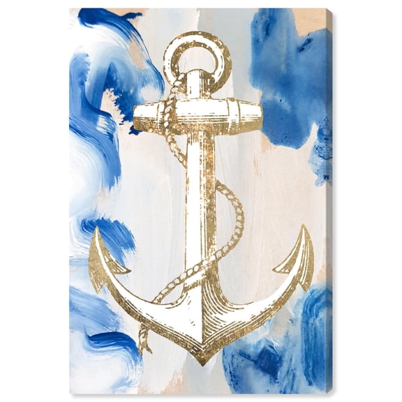 Anchor in Waves Canvas Modern Beach Wall Art by Art Remedy, Gallery Wrapped, 20" x 30"