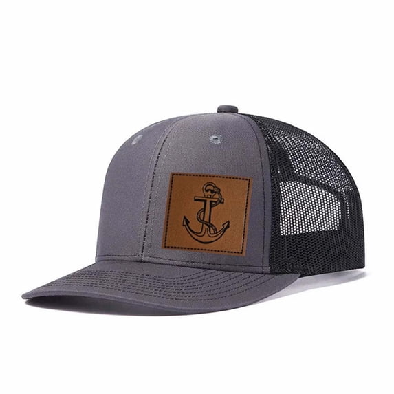 Anchor leather patch design, suitable for travel and outdoor wear, men's breathable adjustable baseball cap