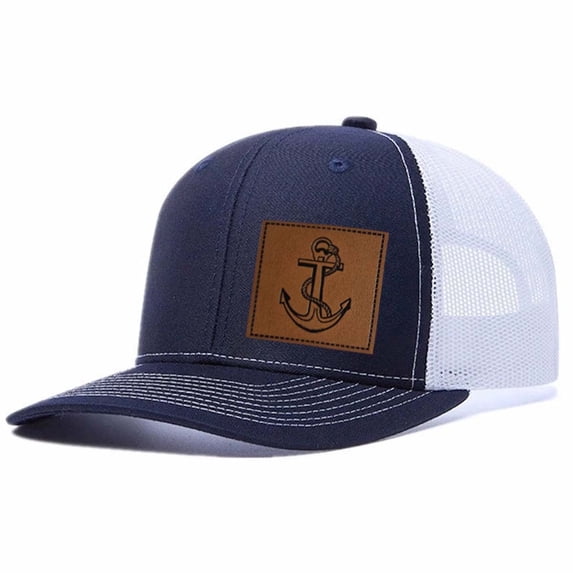 Anchor leather patch design, suitable for travel and outdoor wear, men's breathable adjustable baseball cap