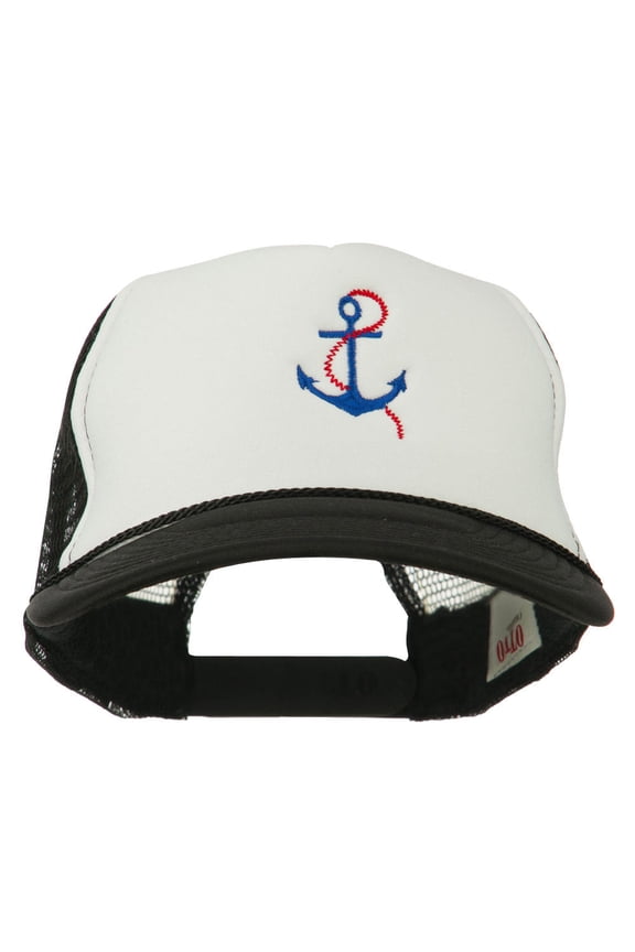 Anchor with Chain Embroidered Foam Mesh Back Cap - Black White OSFM