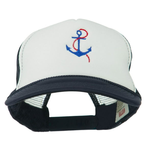 Anchor with Chain Embroidered Foam Mesh Back Cap - Navy White OSFM