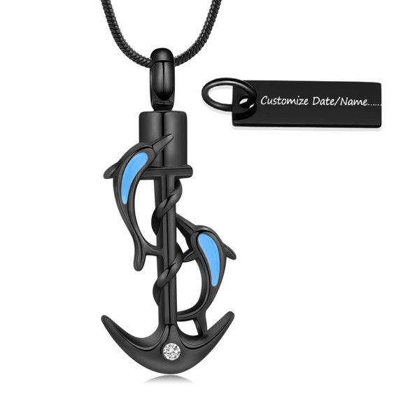 Anchor with Dolphin Cremation Jewelry for Ashes Holder Urn Necklace Lockets for Human Ashes Pendent for Ashes and Chain