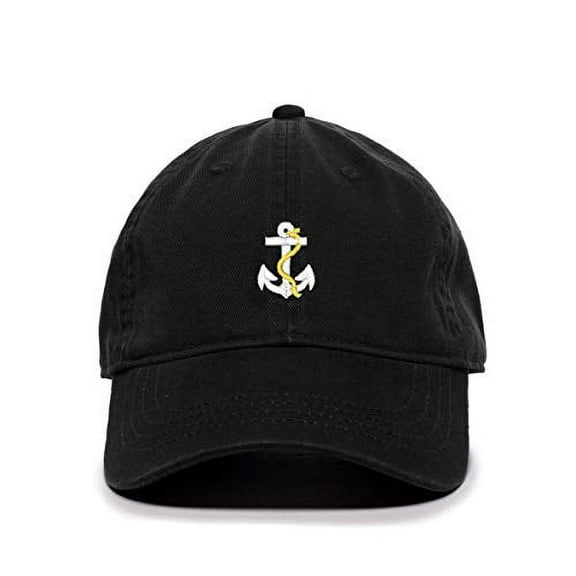 Anchor with Rope Baseball Cap Embroidered Cotton Adjustable Dad Hat Black
