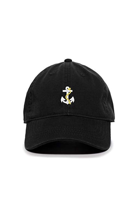 Anchor with Rope Baseball Cap Embroidered Cotton Adjustable Dad Hat Black
