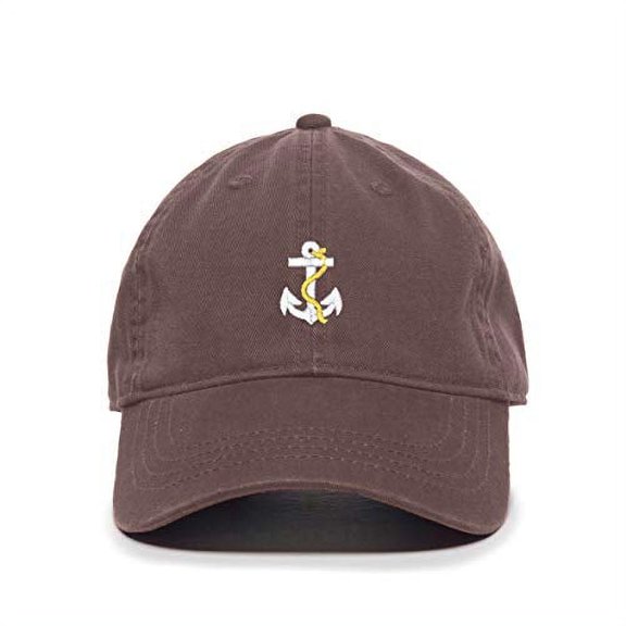 Anchor with Rope Baseball Cap Embroidered Cotton Adjustable Dad Hat Brown