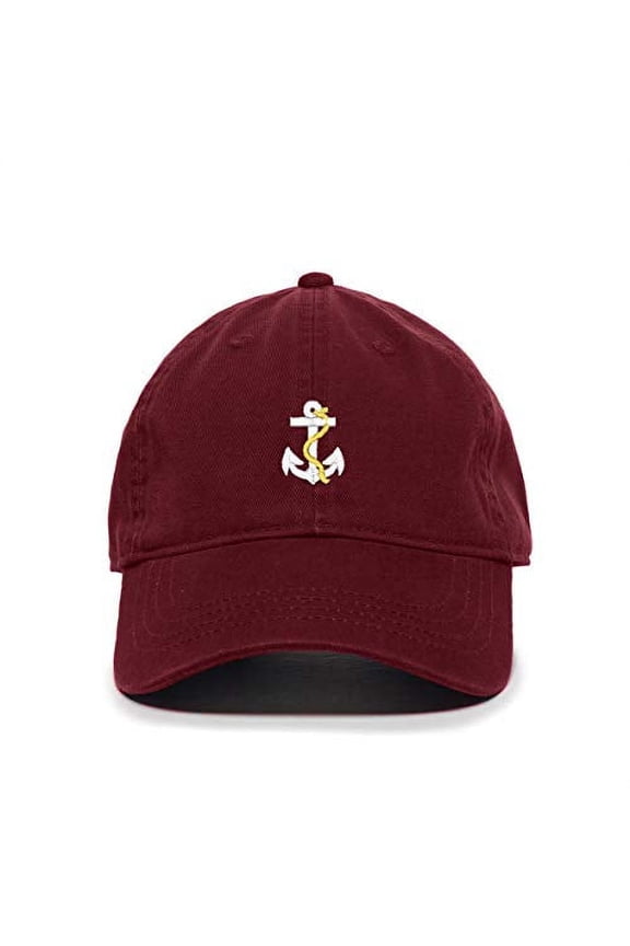Anchor with Rope Baseball Cap Embroidered Cotton Adjustable Dad Hat Burgundy