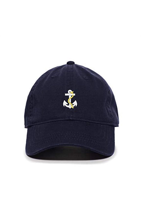 Anchor with Rope Baseball Cap Embroidered Cotton Adjustable Dad Hat Navy