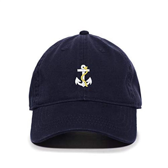Anchor with Rope Baseball Cap Embroidered Cotton Adjustable Dad Hat Navy