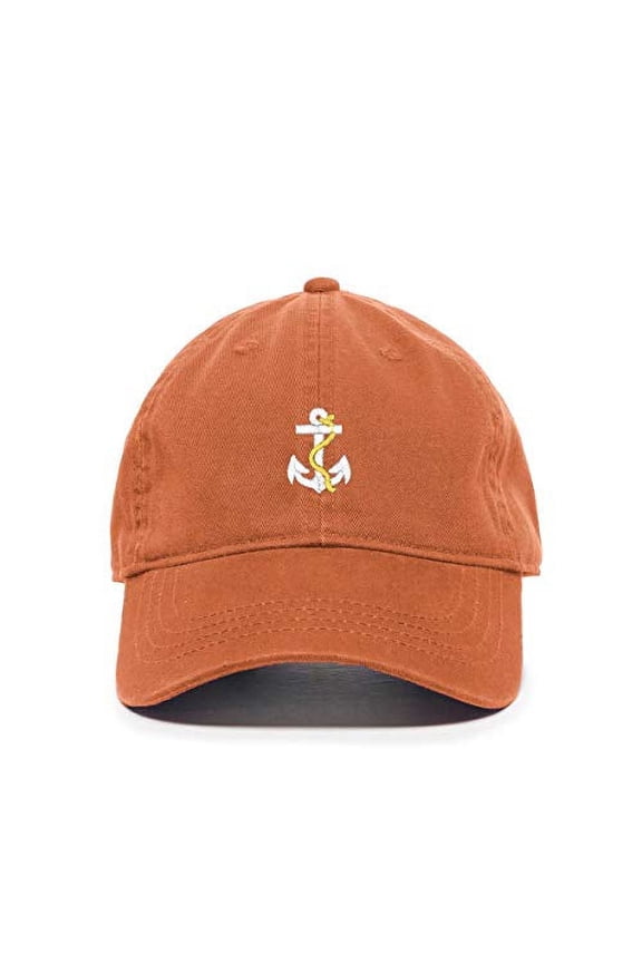 Anchor with Rope Baseball Cap Embroidered Cotton Adjustable Dad Hat Orange