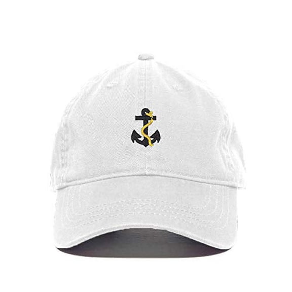 Anchor with Rope Baseball Cap Embroidered Cotton Adjustable Dad Hat White