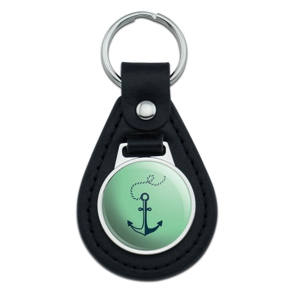 Anchor with Rope Nautical Sea Navy on Mint Green Black Leather Keychain