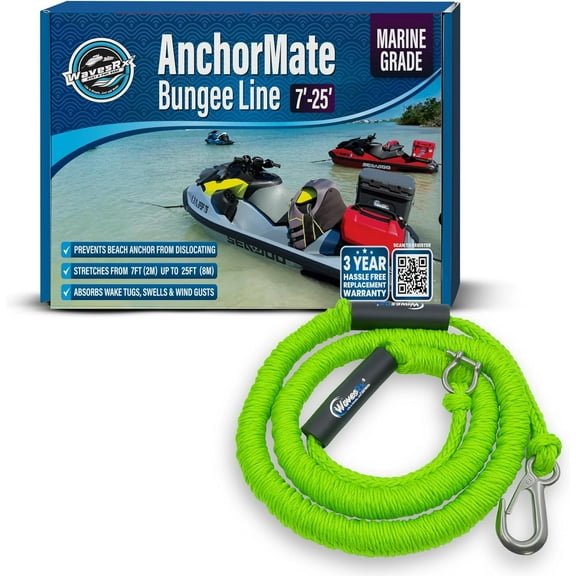 AnchorMate Bungee Line 7-25 ft | Anchoring Bungee Ropes for Boats, PWCs & Kayaks | Absorbs Shocks from Swells & Wind, Prevents Anchor Dislodging | Great for Mooring and Tethering Your Boat or Jet Ski