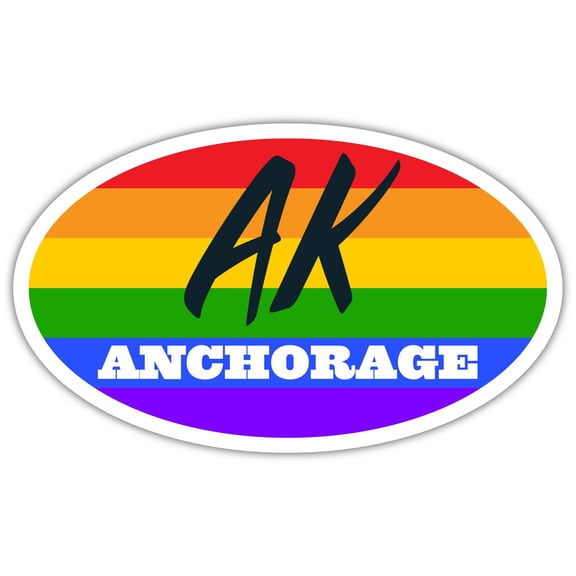 Anchorage AK Alaska Anchorage County Rainbow Pride Flag 6 Stripes Pride Flag Euro Decal Bumper Sticker 3M Vinyl 3" x 5"
