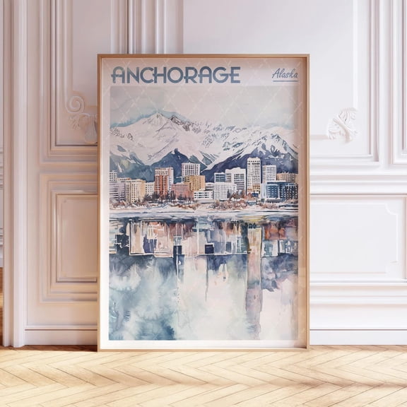 Anchorage Alaska City Mountain Wall Art Decor Unframed Paper Print