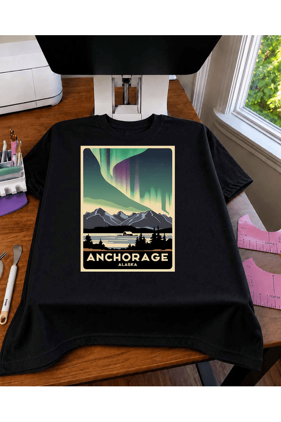 Anchorage Alaska Cityscape Retro Travel Style Unisex T-Shirt up to 5XL