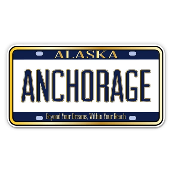 Anchorage Alaska License Plate Style - 3" Vinyl Sticker - For Car Laptop Water Bottle Phone - Waterproof Decal