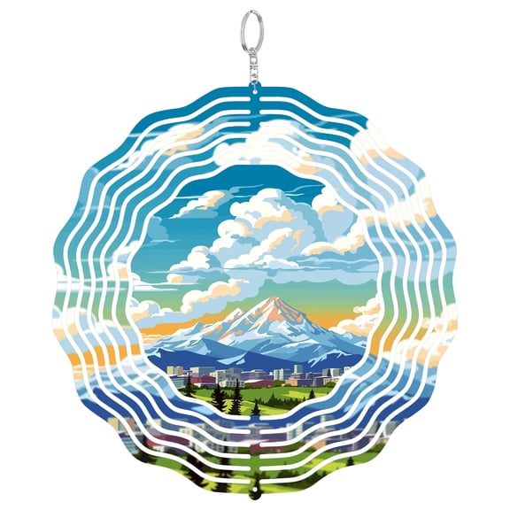 Anchorage Alaska Mountain City 3D Wind Spinner Metal Hanging Sculpture Outdoor Decor Northern Nature Travel Gift