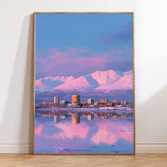 Anchorage Alaska Mountain Skyline City Travel Wall Art Unframed Paper Print