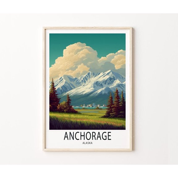 Anchorage Alaska Scenic Wilderness Landscape Nature Art Print, Unframed Paper Poster 8x10in