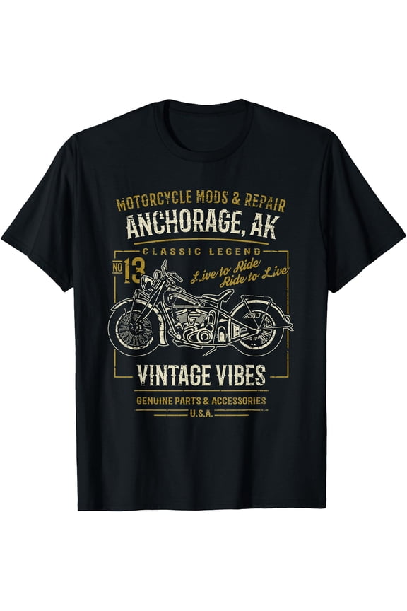 Anchorage Alaska USA Retro Motorcycle Distressed Design T-Shirt, Unisex T-Shirt