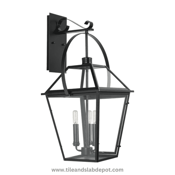 Anchorage Stunning Matte Black Outdoor Light Fixture with Candle-like Lights and Backplate Exterior Wall light