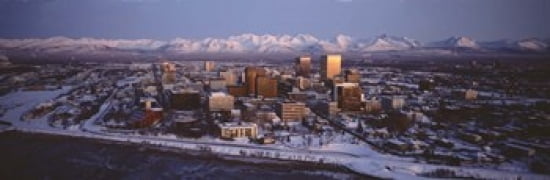 Anchorage at the base of Chugach Mtns AK USA Canvas Art - Panoramic Images (36 x 12)