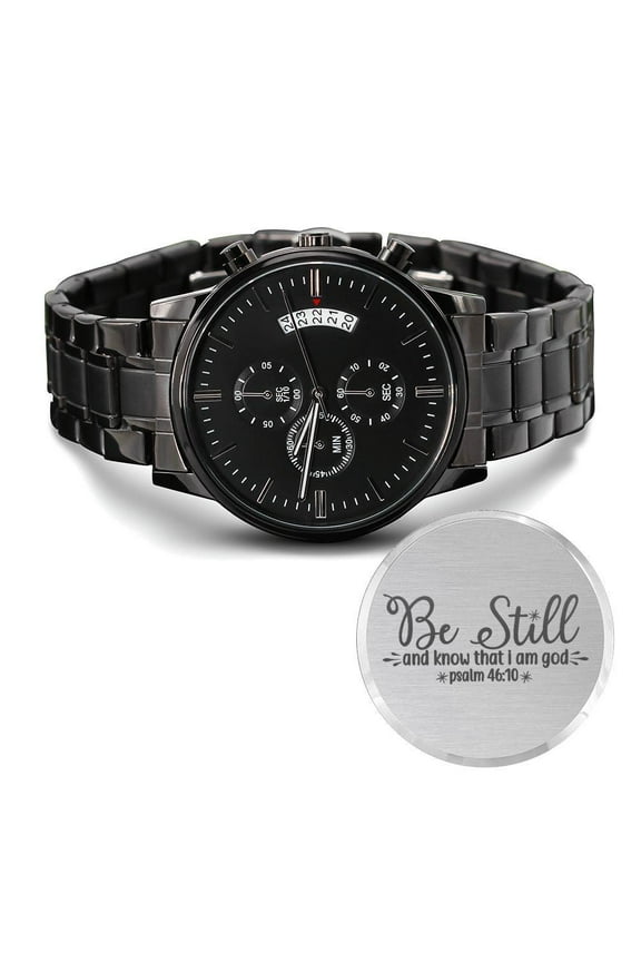 Anchored Engraved Bible Verse Men's Watch Multifunction Stainless Steel W Copper Dial