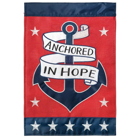 Anchored In Hope Navy Blue Red 23 x 7 Large Polyester Outdoor Hanging Garden Flag